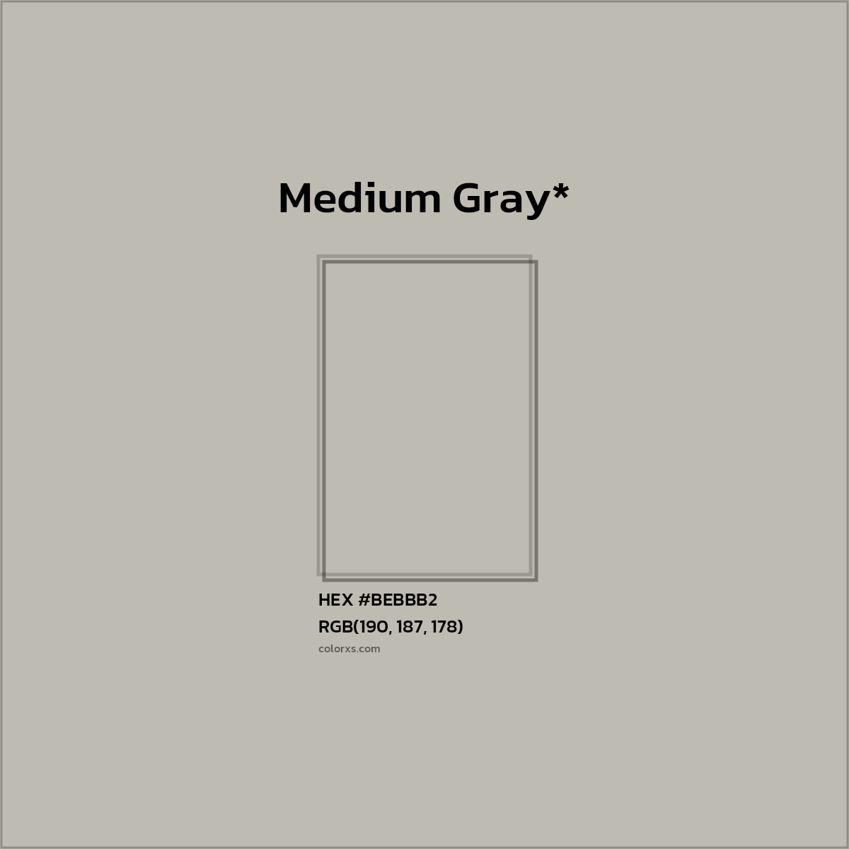 #BEBBB2 hex color. RGB, RYB, CMYK, HSL, HSV codes and color conversions. Matching color names, palettes, paints.