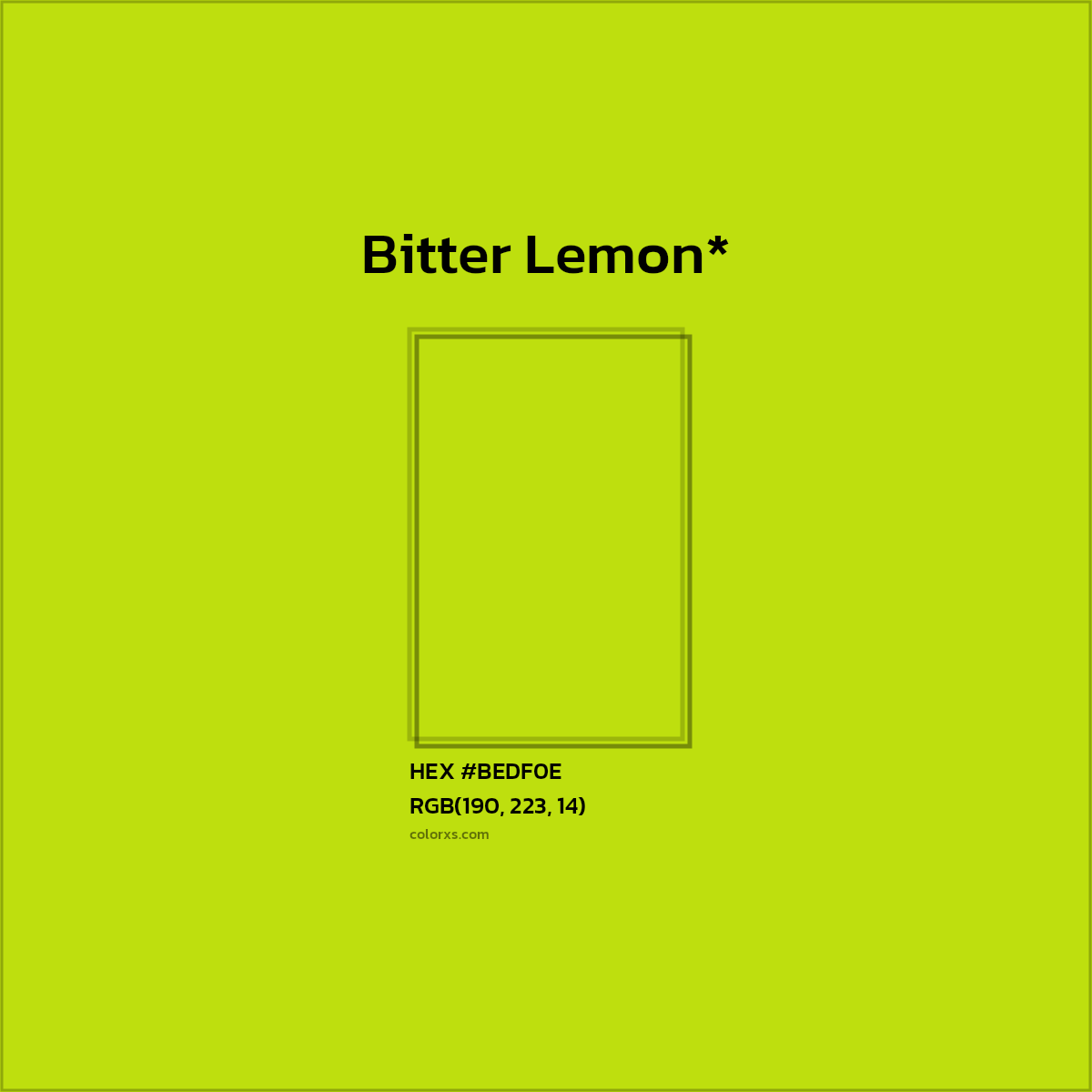 #BEDF0E hex color. RGB, RYB, CMYK, HSL, HSV codes and color conversions. Matching color names, palettes, paints.