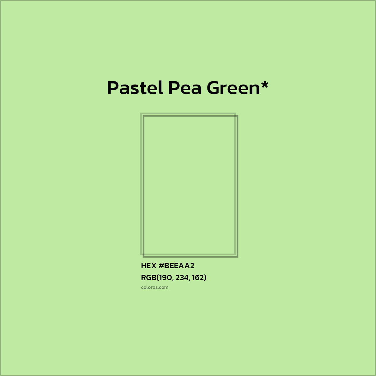 #BEEAA2 hex color. RGB, RYB, CMYK, HSL, HSV codes and color conversions. Matching color names, palettes, paints.