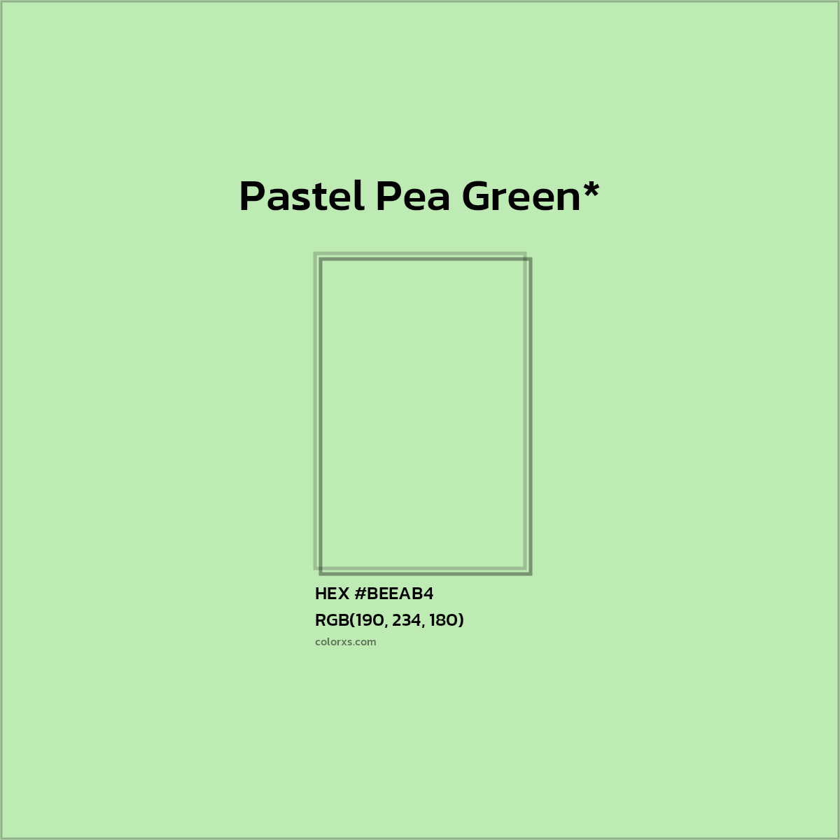 #BEEAB4 hex color. RGB, RYB, CMYK, HSL, HSV codes and color conversions. Matching color names, palettes, paints.