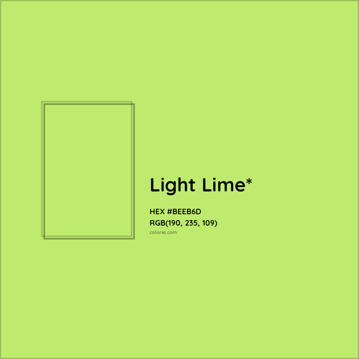#BEEB6D hex color. RGB, RYB, CMYK, HSL, HSV codes and color conversions. Matching color names, palettes, paints.