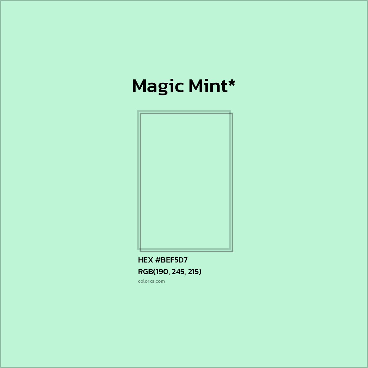 #BEF5D7 hex color. RGB, RYB, CMYK, HSL, HSV codes and color conversions. Matching color names, palettes, paints.