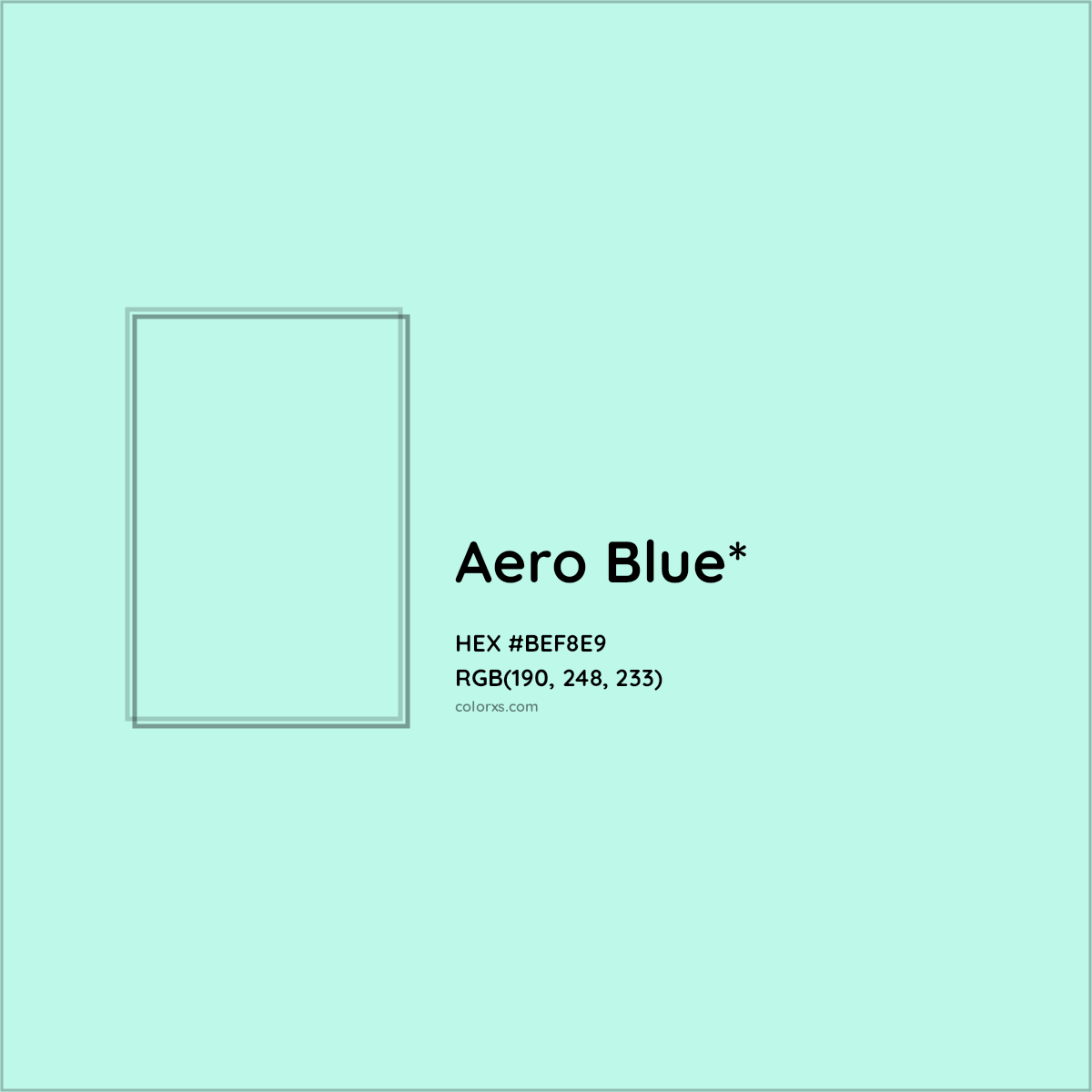 #BEF8E9 hex color. RGB, RYB, CMYK, HSL, HSV codes and color conversions. Matching color names, palettes, paints.