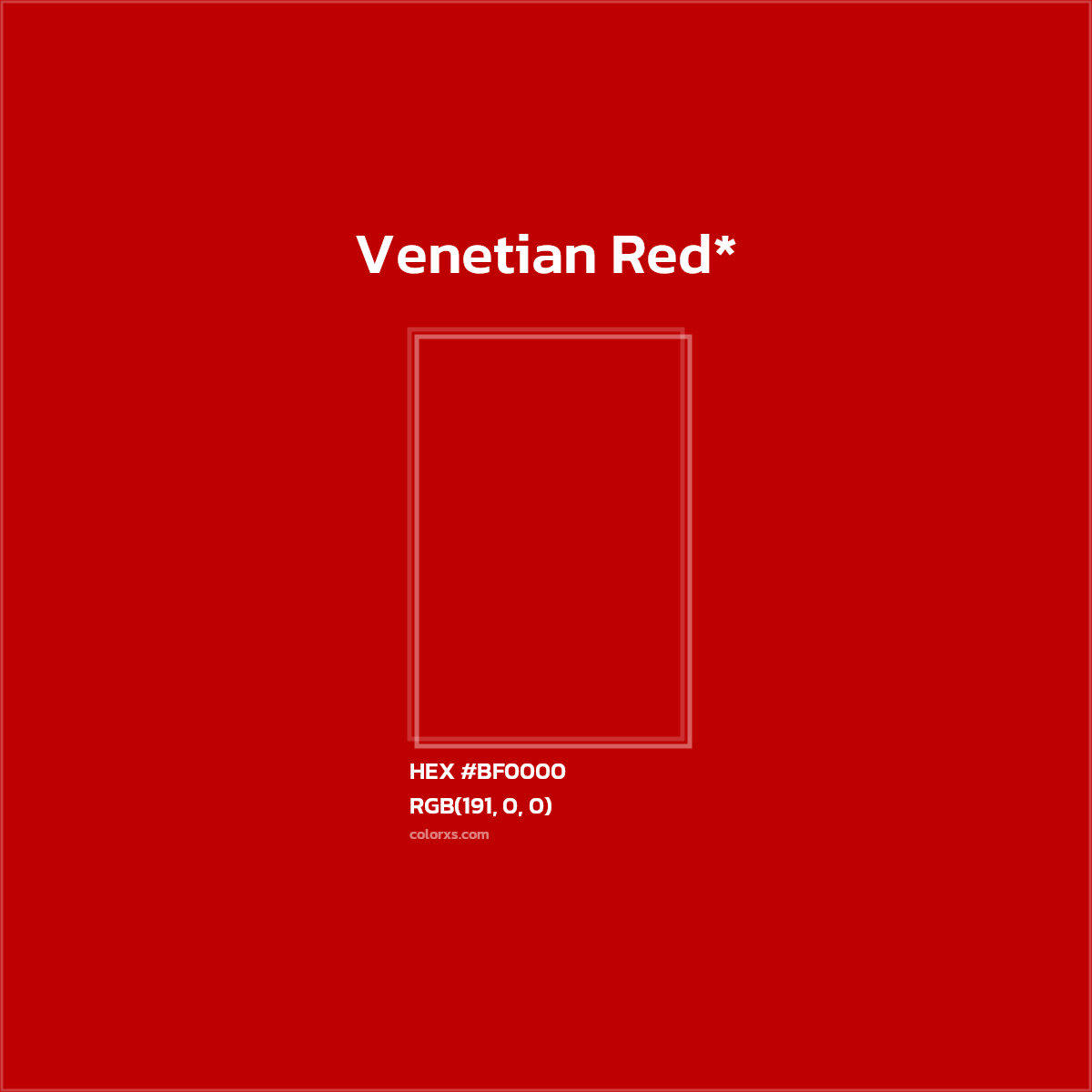 #BF0000 hex color. RGB, RYB, CMYK, HSL, HSV codes and color conversions. Matching color names, palettes, paints.