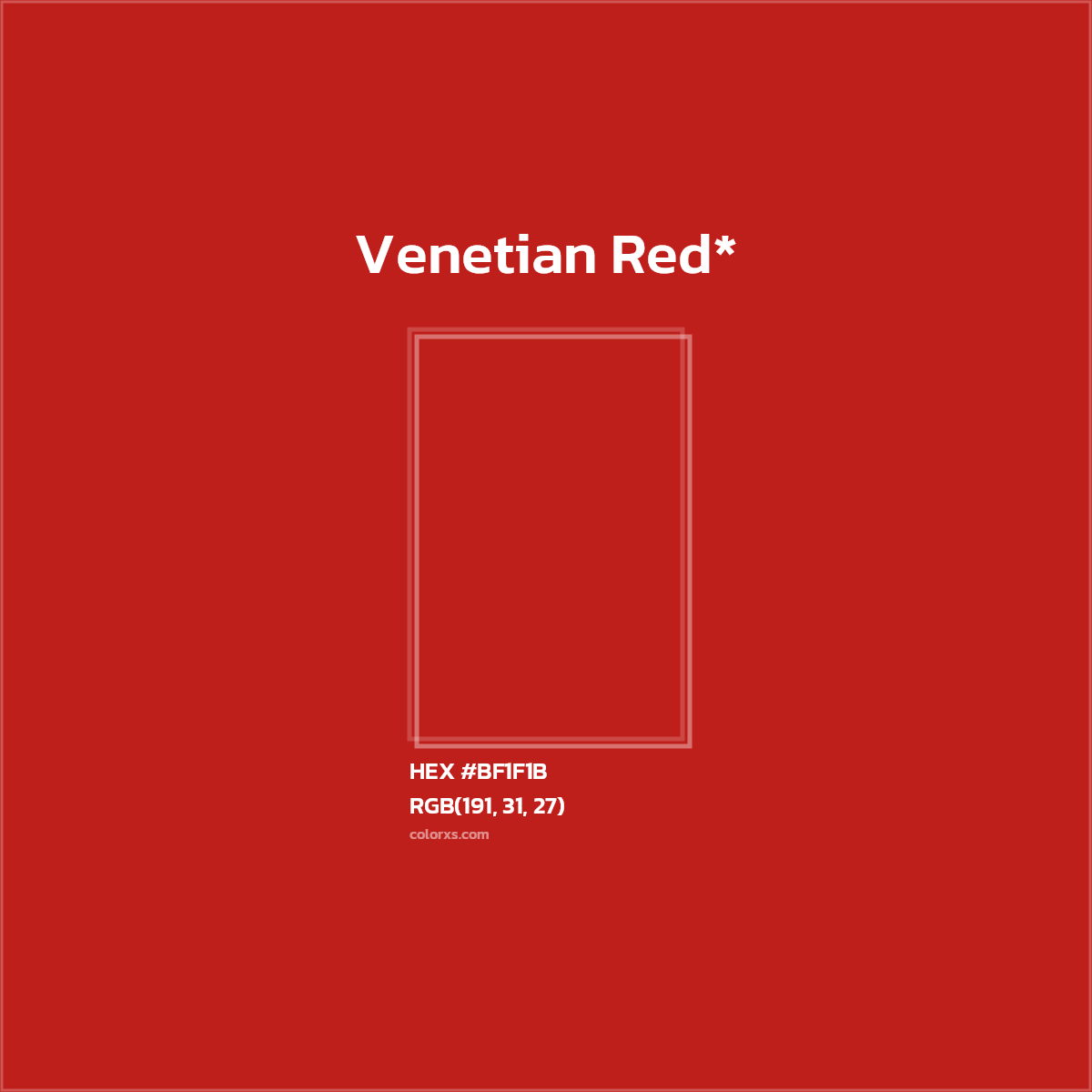 #BF1F1B hex color. RGB, RYB, CMYK, HSL, HSV codes and color conversions. Matching color names, palettes, paints.