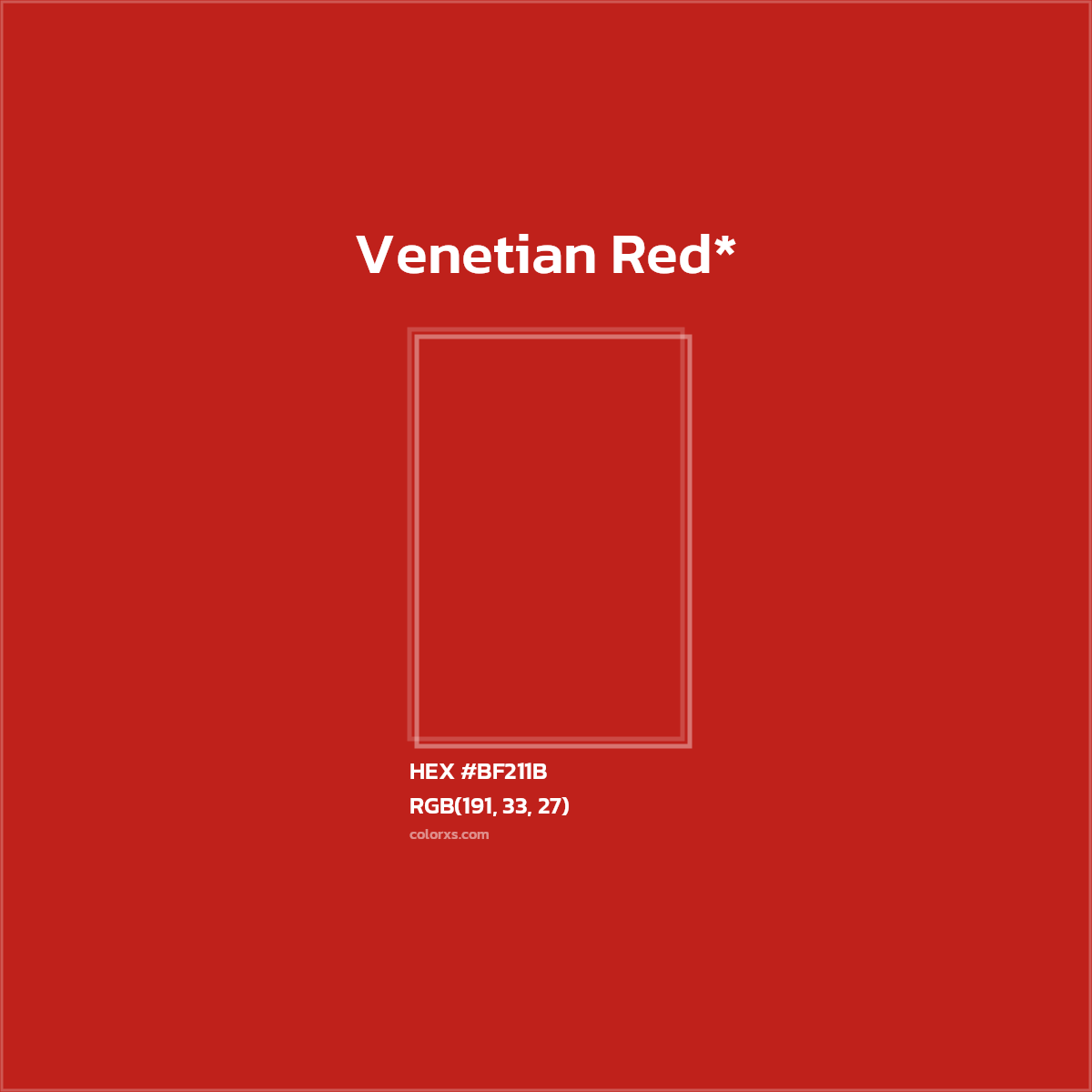 #BF211B hex color. RGB, RYB, CMYK, HSL, HSV codes and color conversions. Matching color names, palettes, paints.