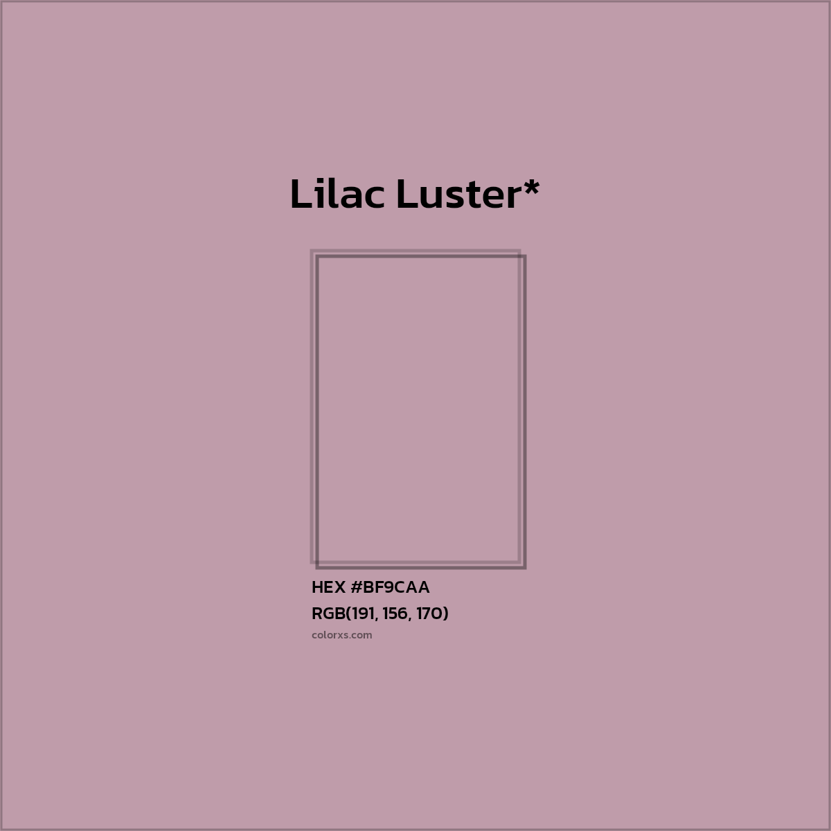 #BF9CAA hex color. RGB, RYB, CMYK, HSL, HSV codes and color conversions. Matching color names, palettes, paints.