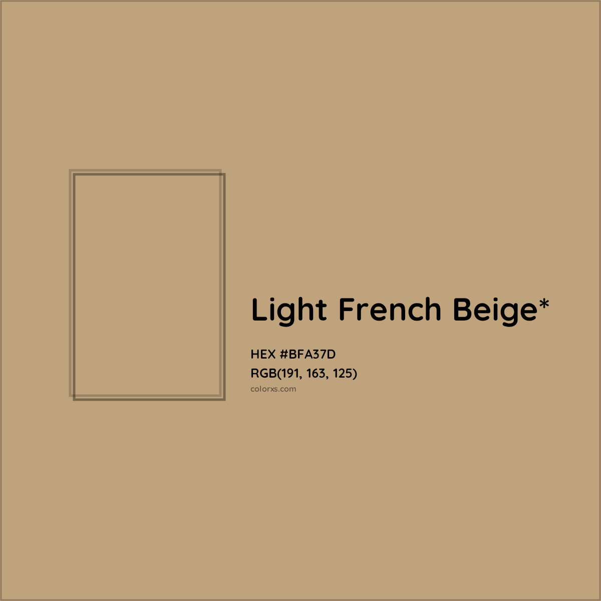 #BFA37D hex color. RGB, RYB, CMYK, HSL, HSV codes and color conversions. Matching color names, palettes, paints.