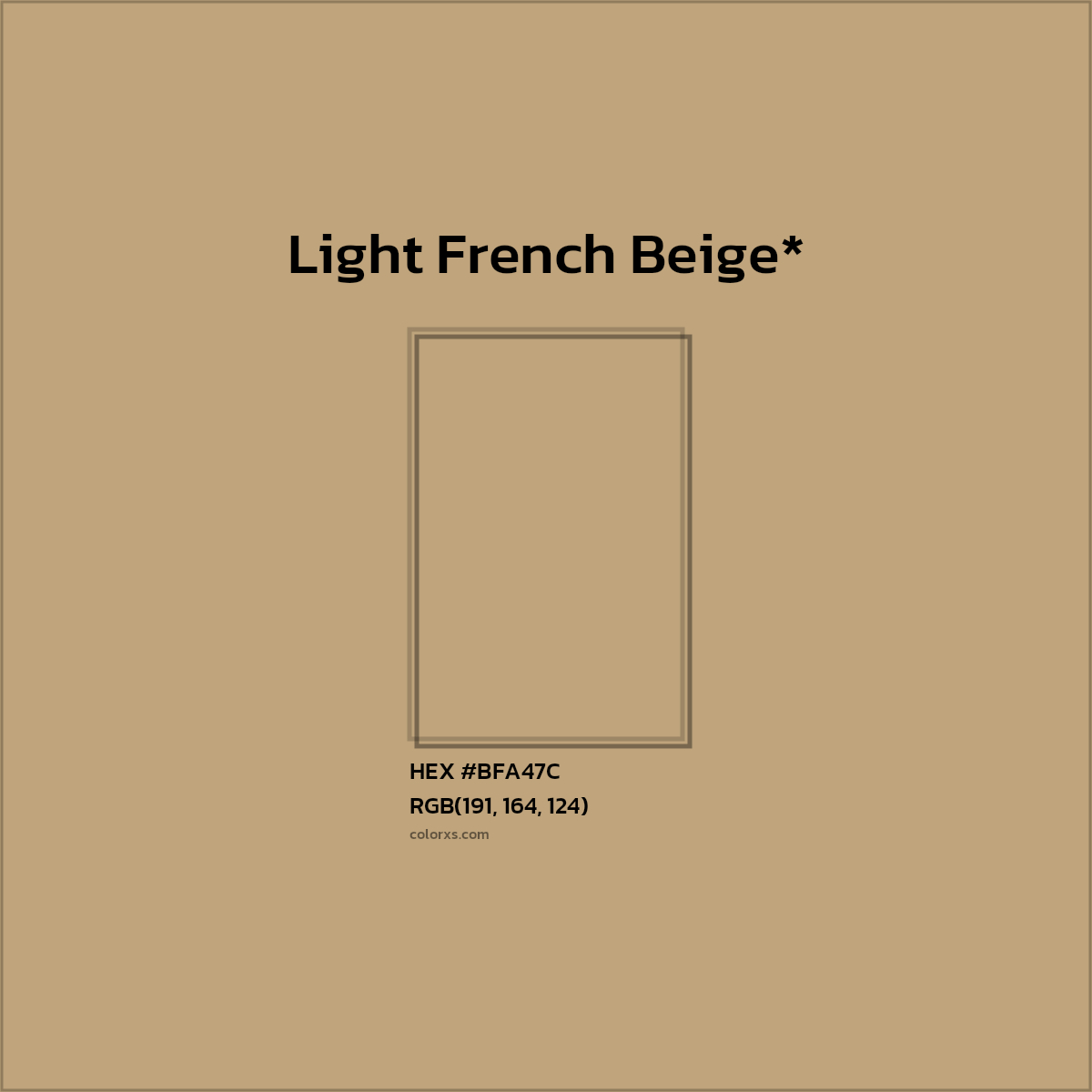 #BFA47C hex color. RGB, RYB, CMYK, HSL, HSV codes and color conversions. Matching color names, palettes, paints.