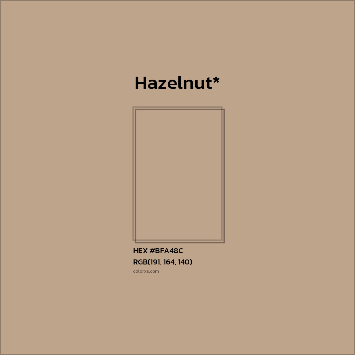 #BFA48C hex color. RGB, RYB, CMYK, HSL, HSV codes and color conversions. Matching color names, palettes, paints.