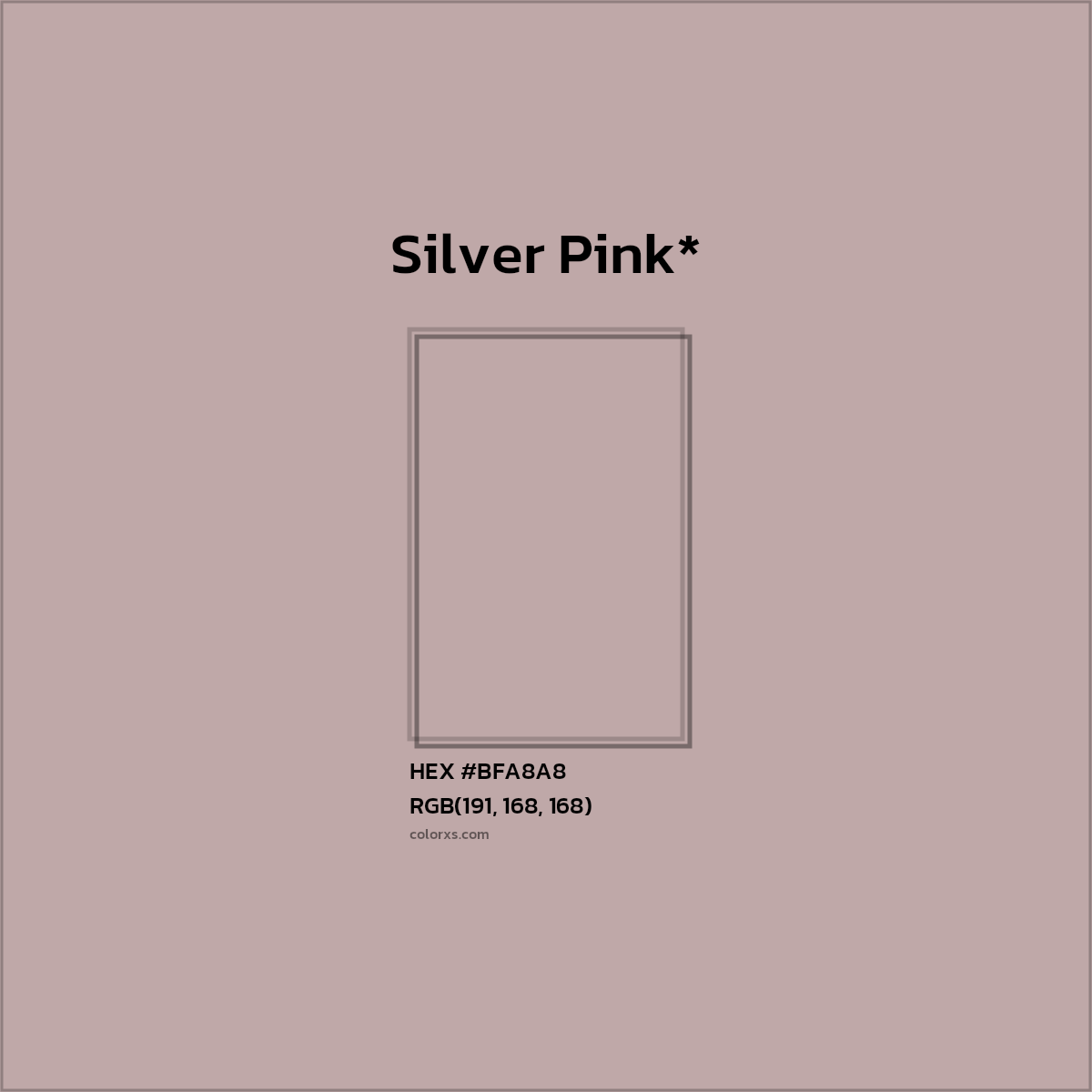 #BFA8A8 hex color. RGB, RYB, CMYK, HSL, HSV codes and color conversions. Matching color names, palettes, paints.