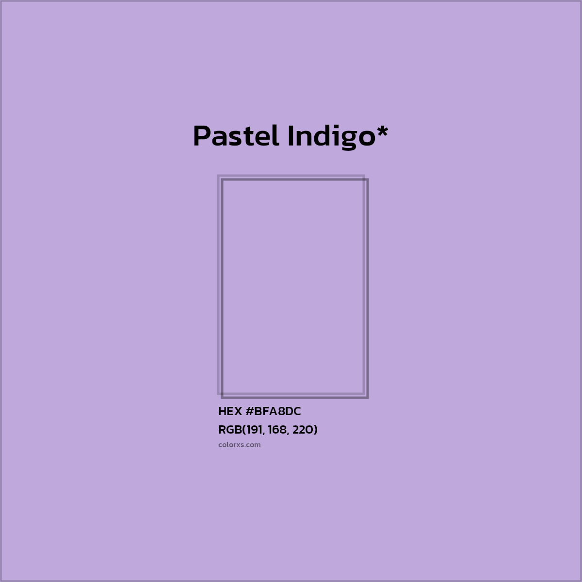 #BFA8DC hex color. RGB, RYB, CMYK, HSL, HSV codes and color conversions. Matching color names, palettes, paints.