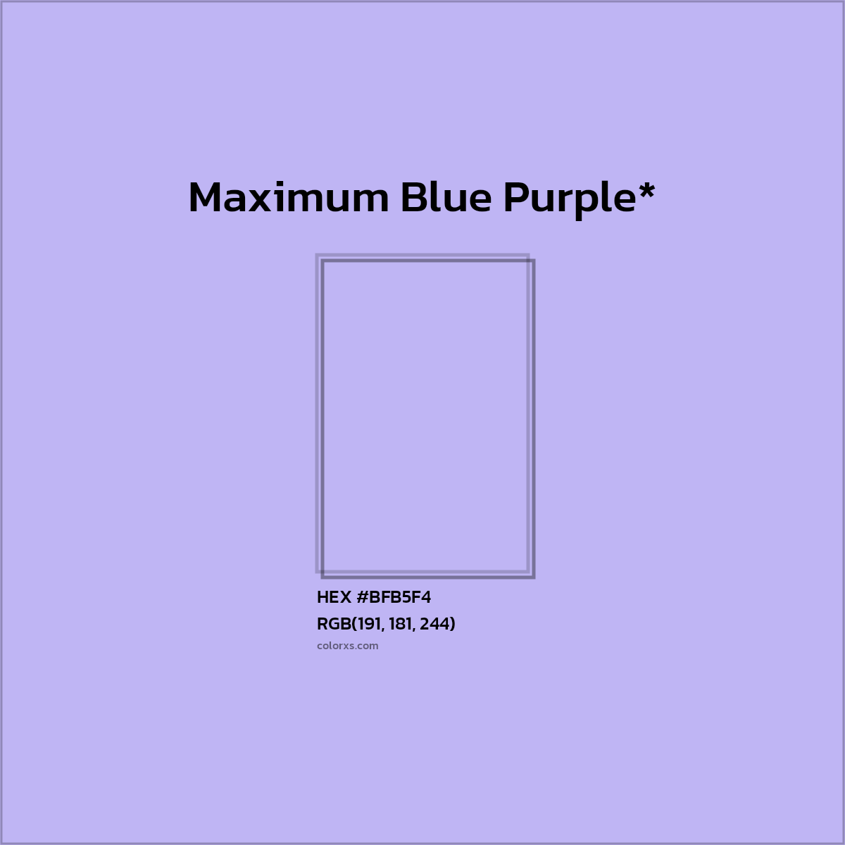 #BFB5F4 hex color. RGB, RYB, CMYK, HSL, HSV codes and color conversions. Matching color names, palettes, paints.