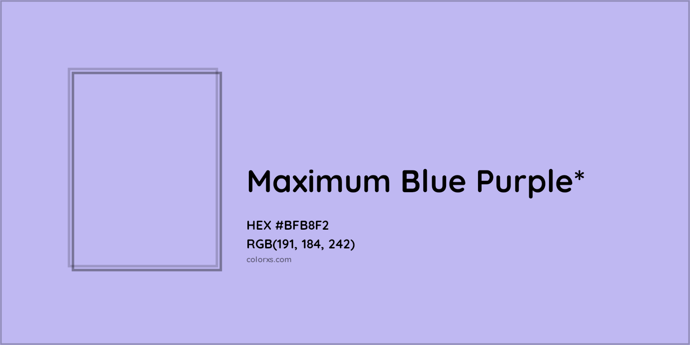 #BFB8F2 hex color. RGB, RYB, CMYK, HSL, HSV codes and color conversions. Matching color names, palettes, paints.