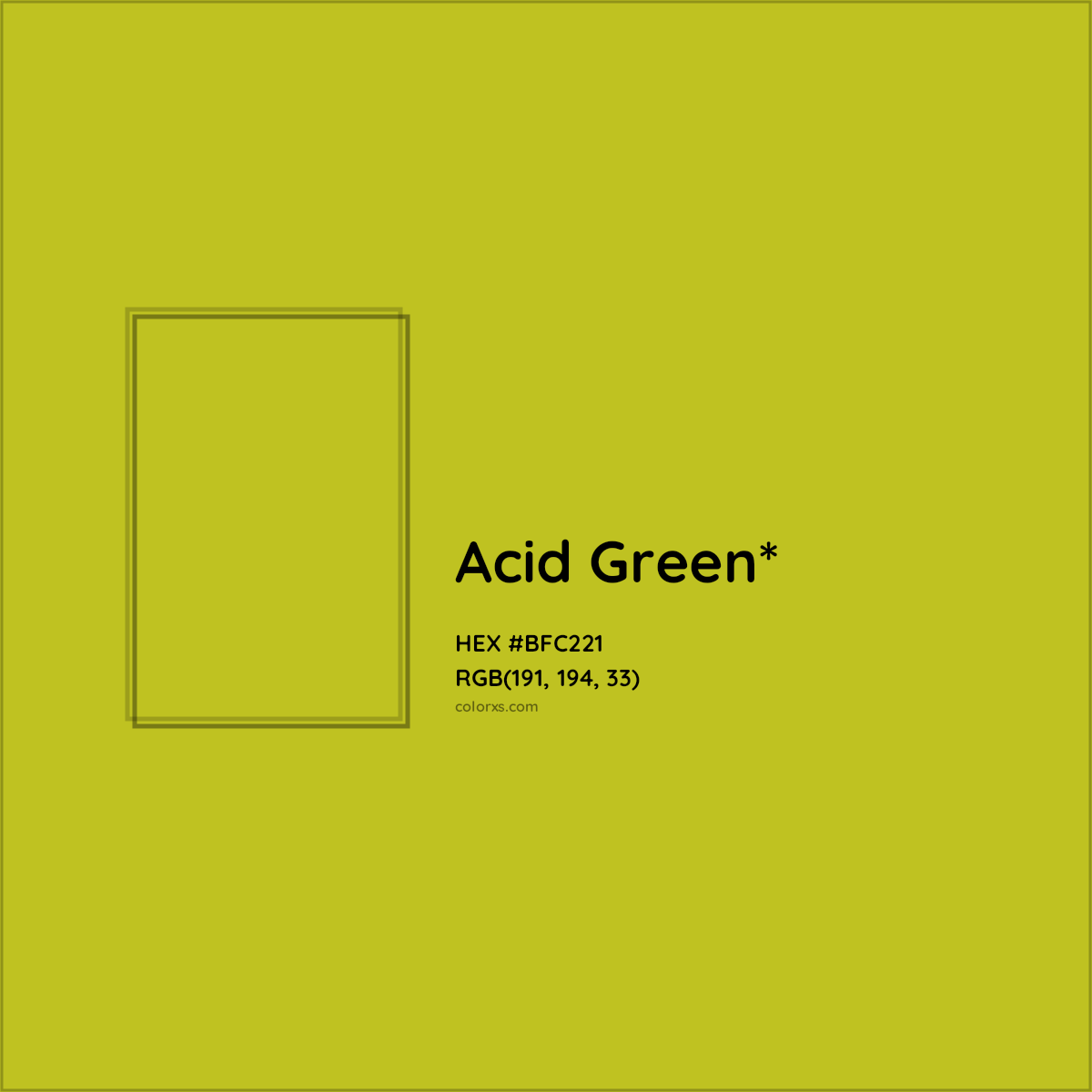 #BFC221 hex color. RGB, RYB, CMYK, HSL, HSV codes and color conversions. Matching color names, palettes, paints.