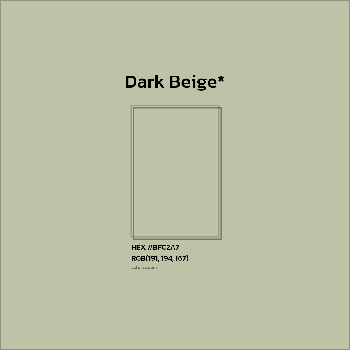 #BFC2A7 hex color. RGB, RYB, CMYK, HSL, HSV codes and color conversions. Matching color names, palettes, paints.