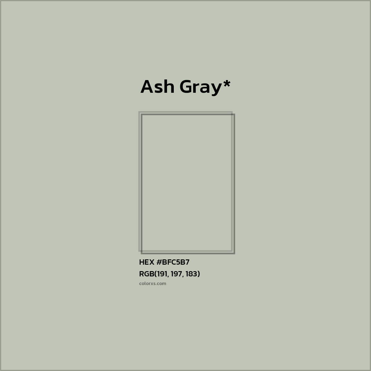 #BFC5B7 hex color. RGB, RYB, CMYK, HSL, HSV codes and color conversions. Matching color names, palettes, paints.