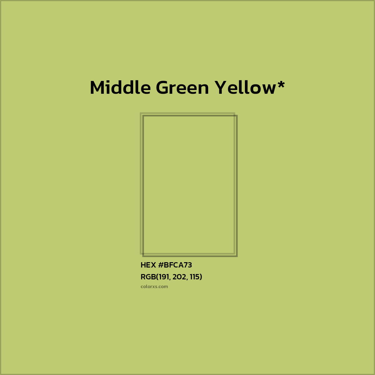 #BFCA73 hex color. RGB, RYB, CMYK, HSL, HSV codes and color conversions. Matching color names, palettes, paints.