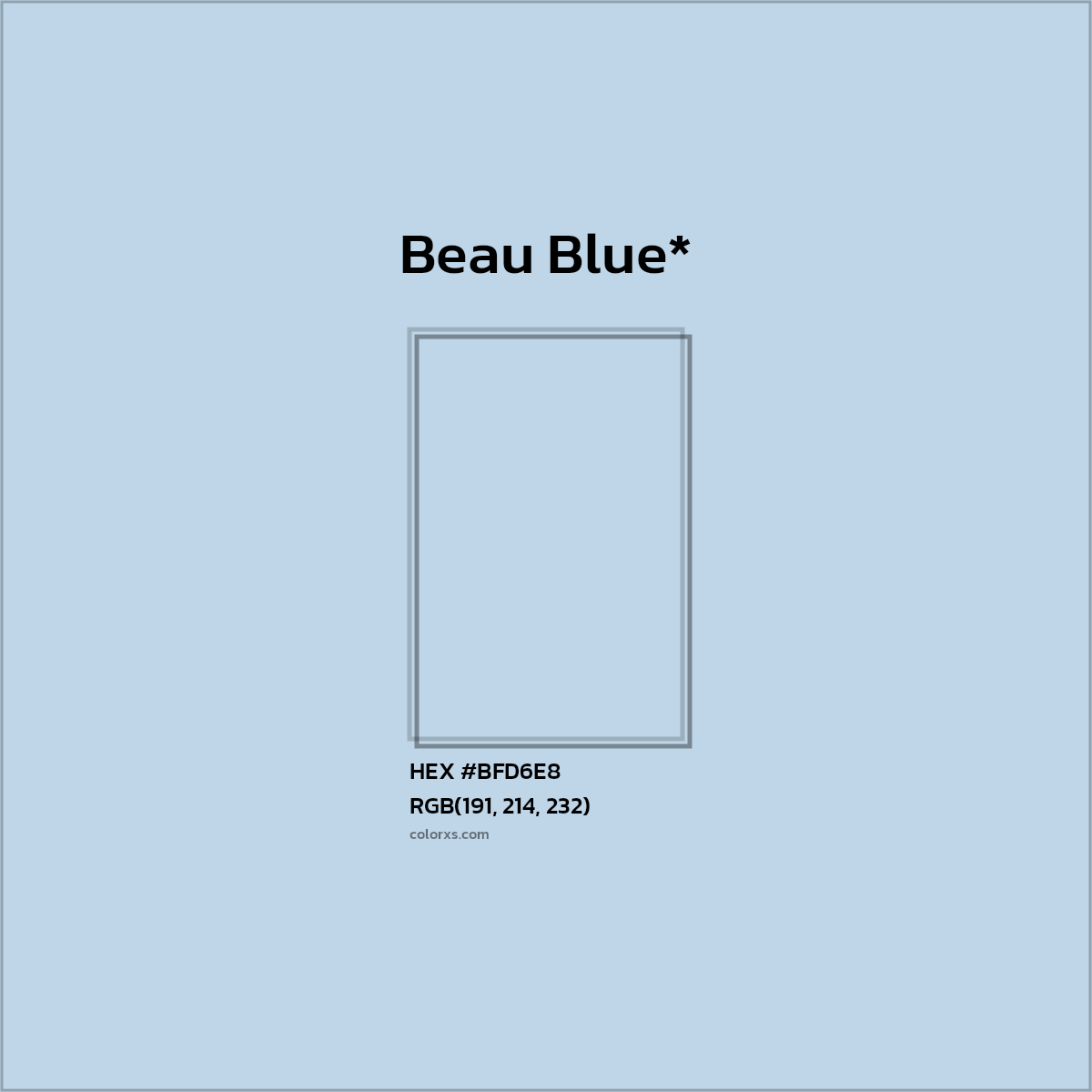 #BFD6E8 hex color. RGB, RYB, CMYK, HSL, HSV codes and color conversions. Matching color names, palettes, paints.