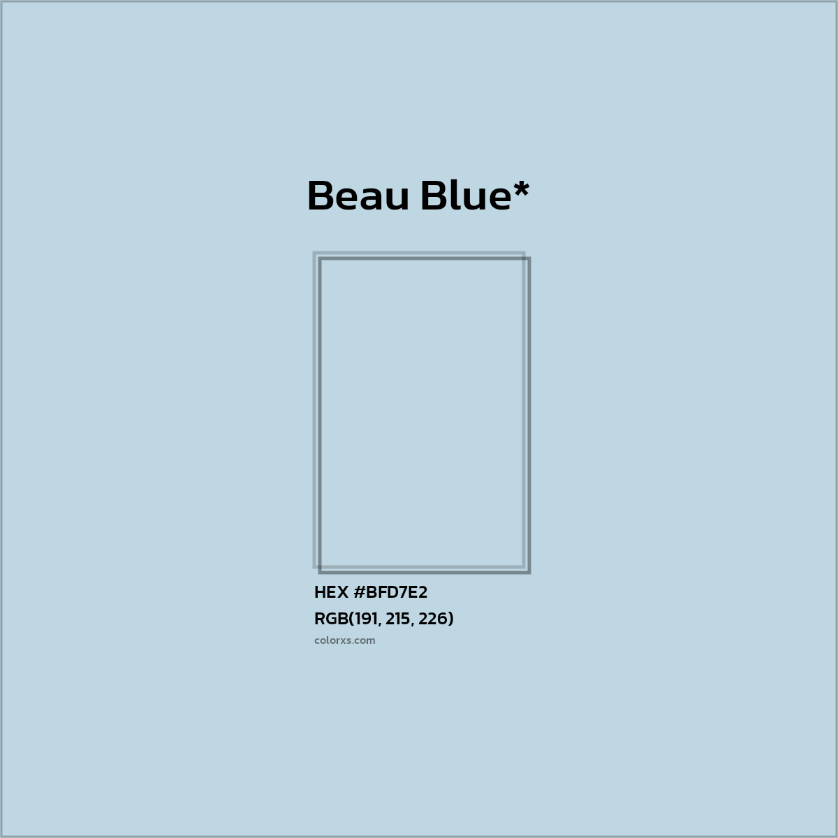 #BFD7E2 hex color. RGB, RYB, CMYK, HSL, HSV codes and color conversions. Matching color names, palettes, paints.
