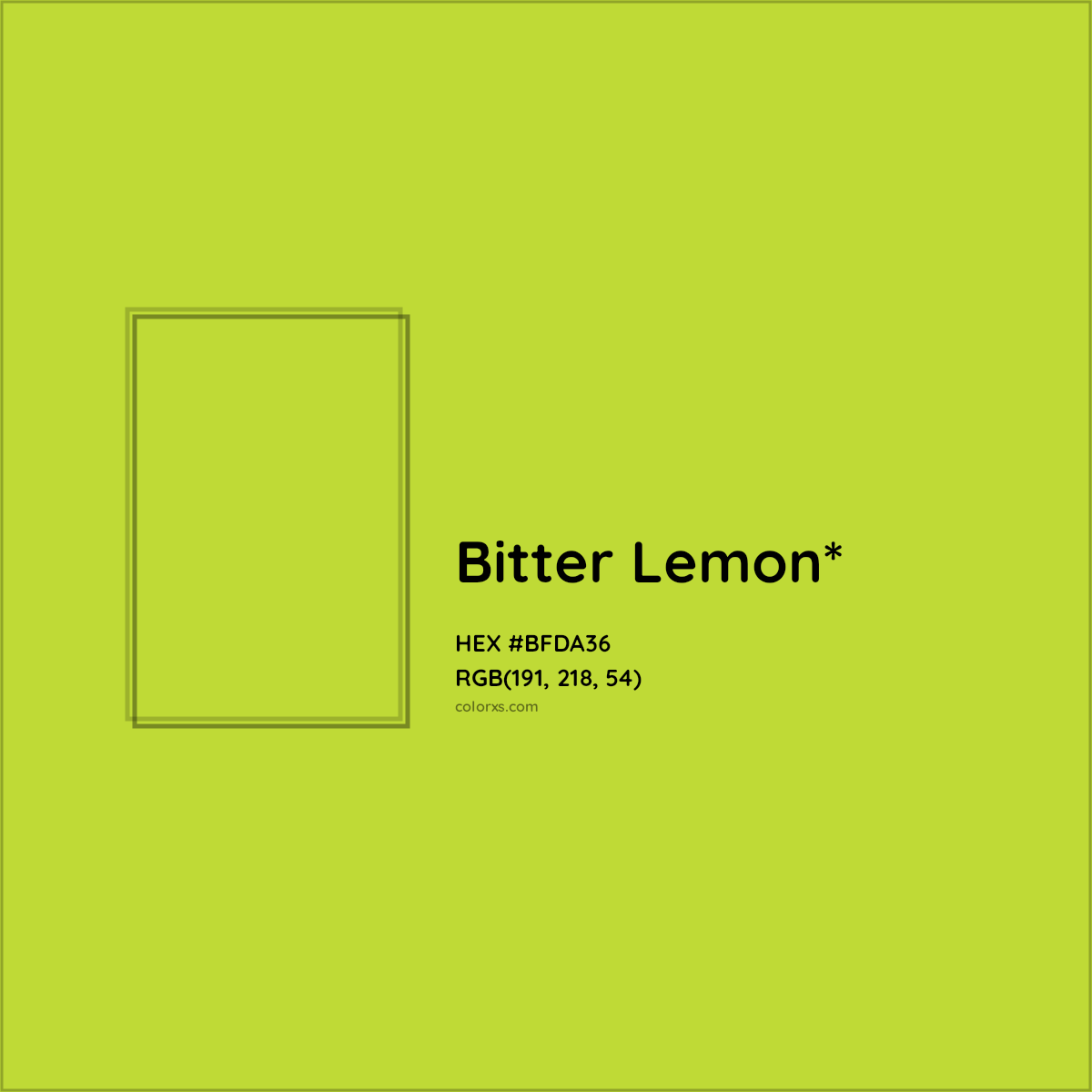 #BFDA36 hex color. RGB, RYB, CMYK, HSL, HSV codes and color conversions. Matching color names, palettes, paints.