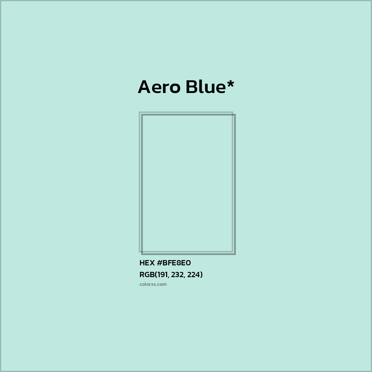 #BFE8E0 hex color. RGB, RYB, CMYK, HSL, HSV codes and color conversions. Matching color names, palettes, paints.