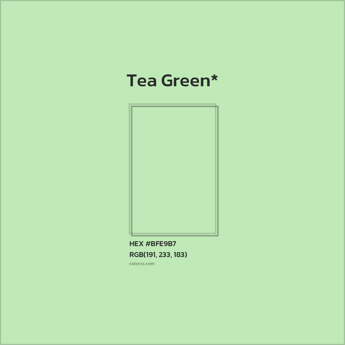 #BFE9B7 hex color. RGB, RYB, CMYK, HSL, HSV codes and color conversions. Matching color names, palettes, paints.