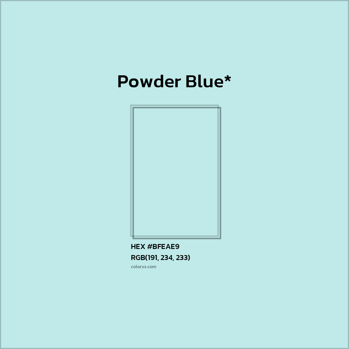 #BFEAE9 hex color. RGB, RYB, CMYK, HSL, HSV codes and color conversions. Matching color names, palettes, paints.