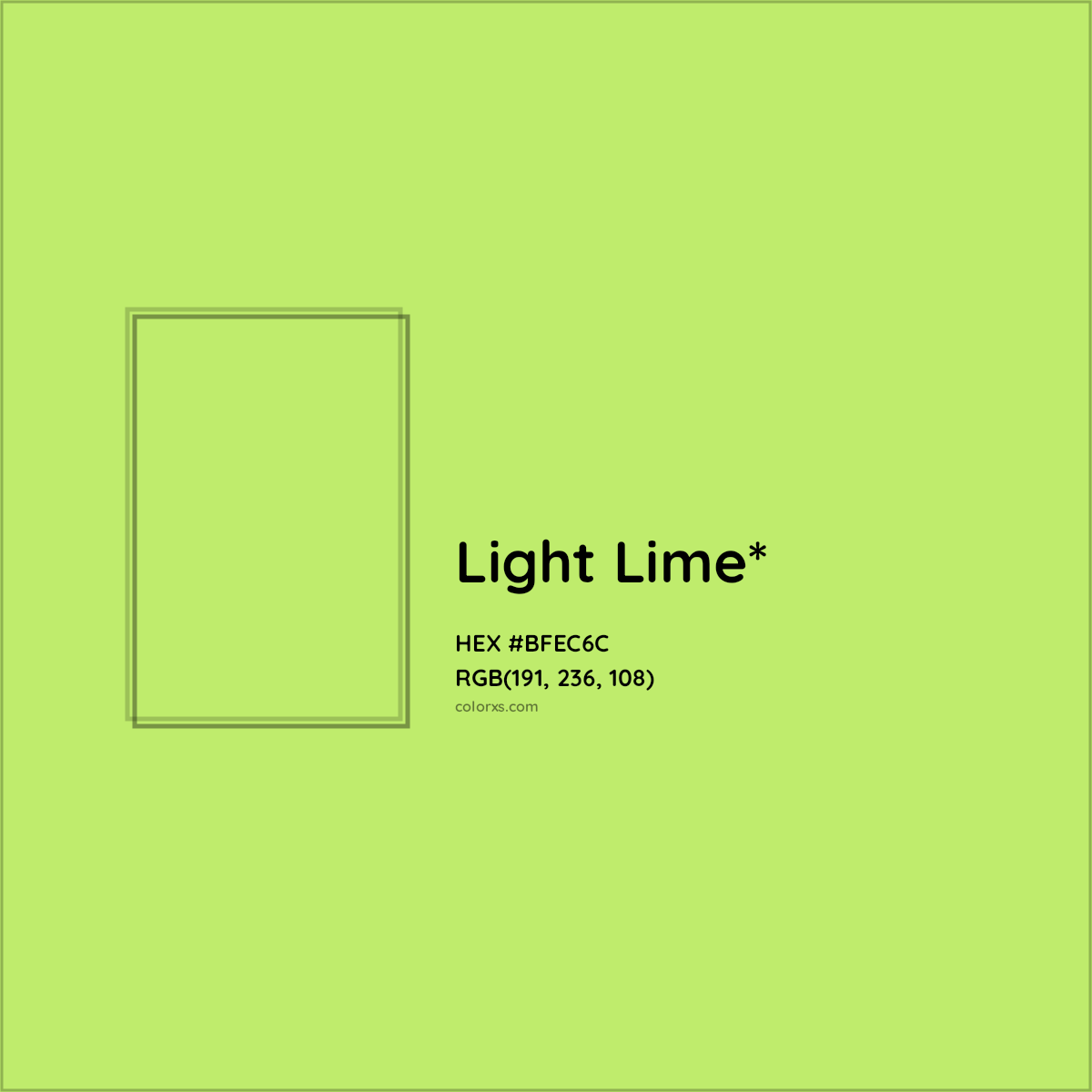 #BFEC6C hex color. RGB, RYB, CMYK, HSL, HSV codes and color conversions. Matching color names, palettes, paints.