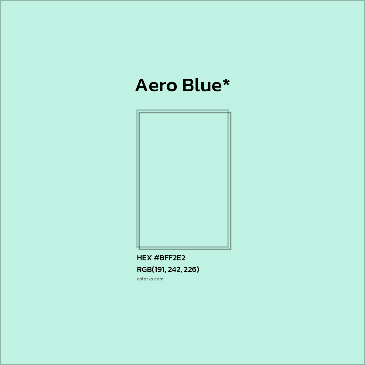 #BFF2E2 hex color. RGB, RYB, CMYK, HSL, HSV codes and color conversions. Matching color names, palettes, paints.