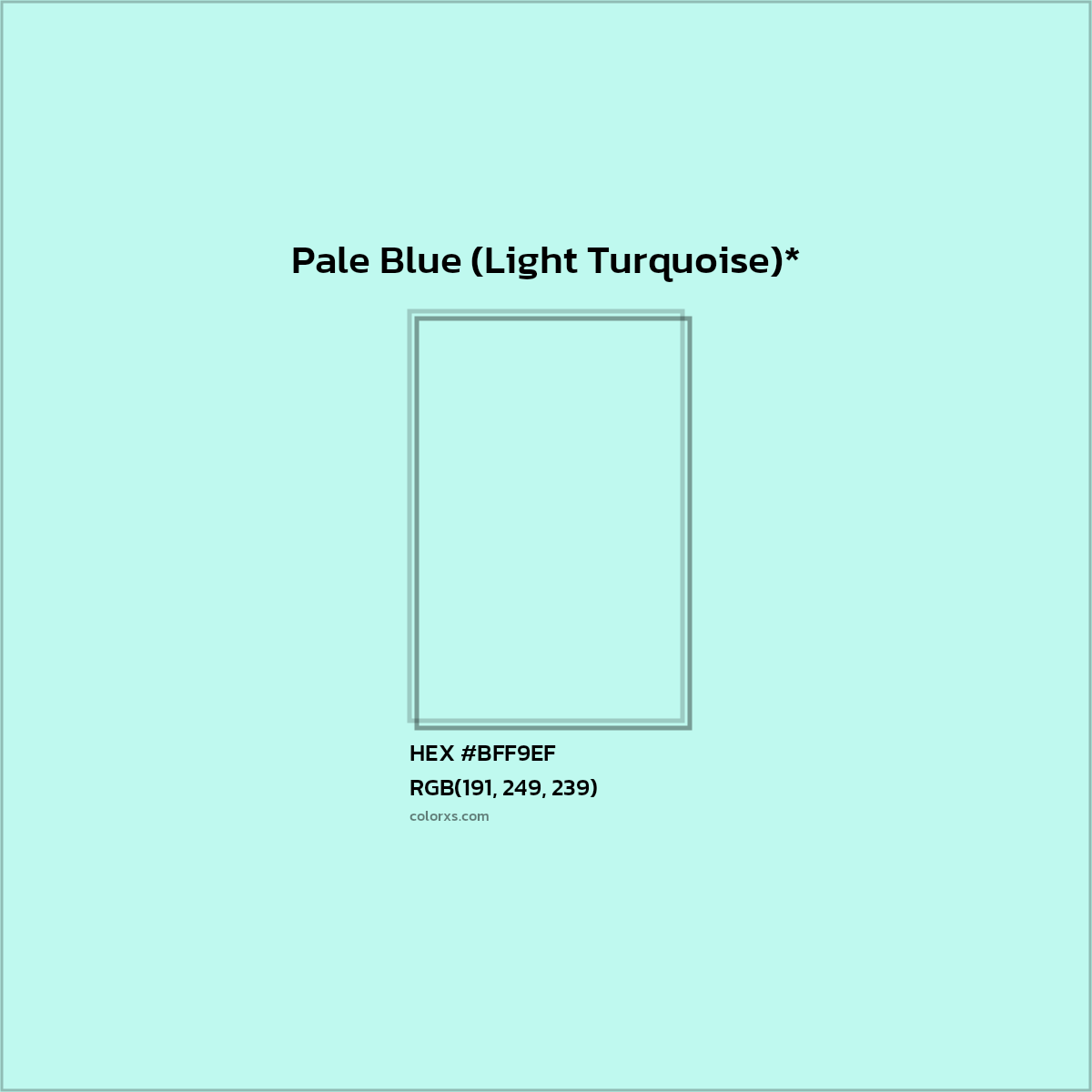 #BFF9EF hex color. RGB, RYB, CMYK, HSL, HSV codes and color conversions. Matching color names, palettes, paints.