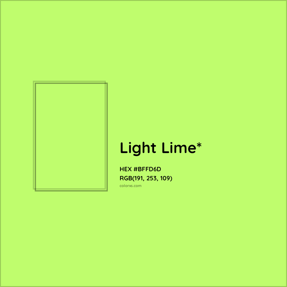 #BFFD6D hex color. RGB, RYB, CMYK, HSL, HSV codes and color conversions. Matching color names, palettes, paints.