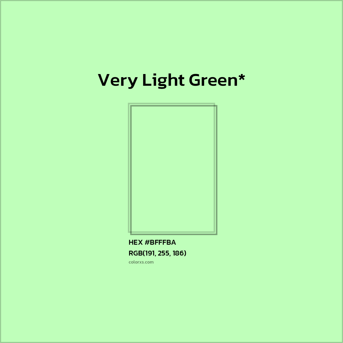 #BFFFBA hex color. RGB, RYB, CMYK, HSL, HSV codes and color conversions. Matching color names, palettes, paints.