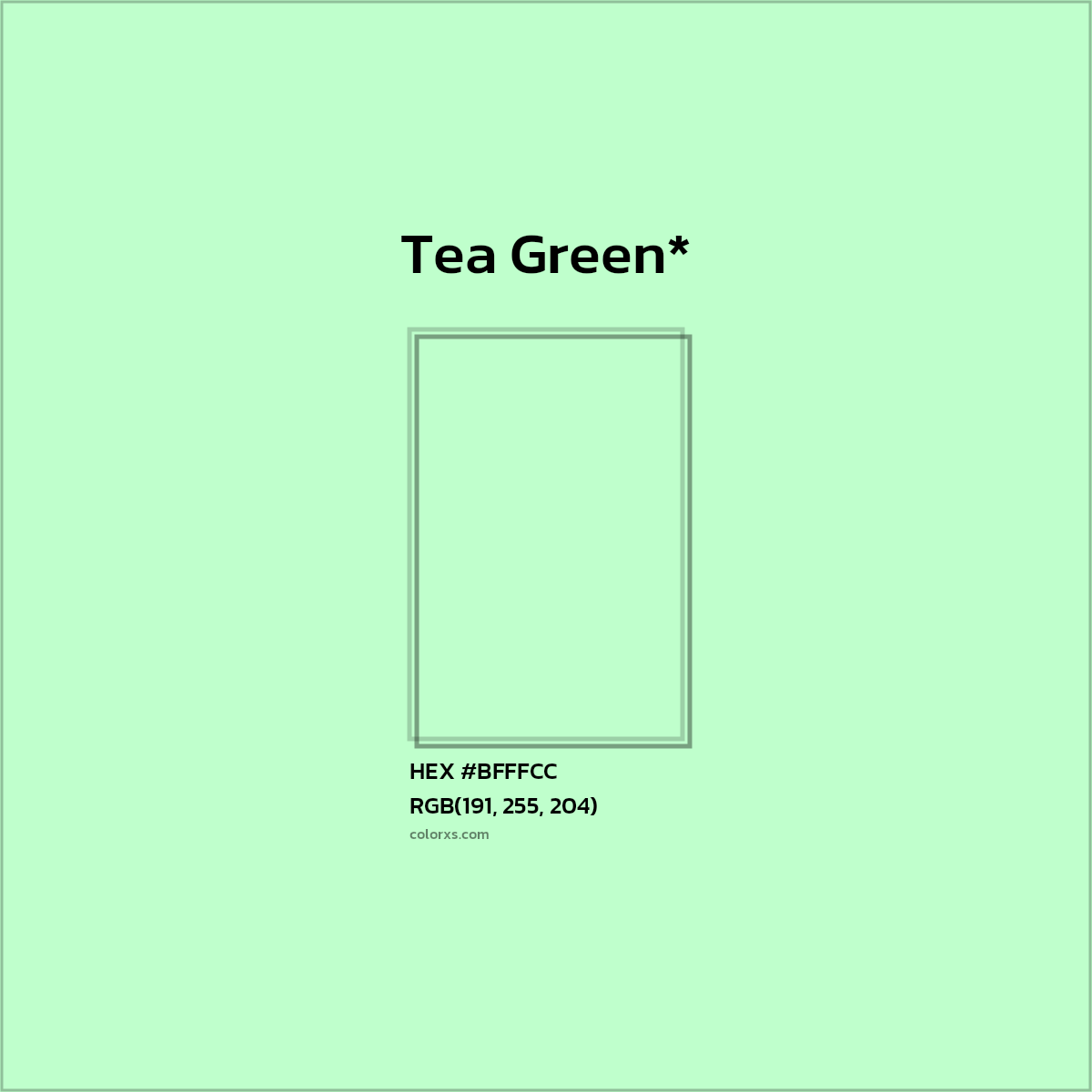 #BFFFCC hex color. RGB, RYB, CMYK, HSL, HSV codes and color conversions. Matching color names, palettes, paints.