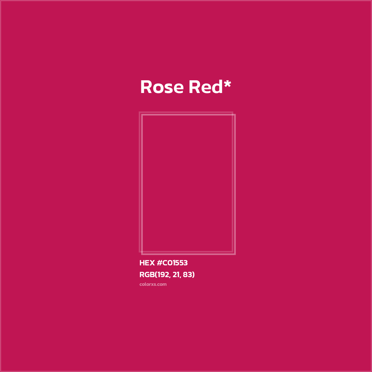 #C01553 hex color. RGB, RYB, CMYK, HSL, HSV codes and color conversions. Matching color names, palettes, paints.