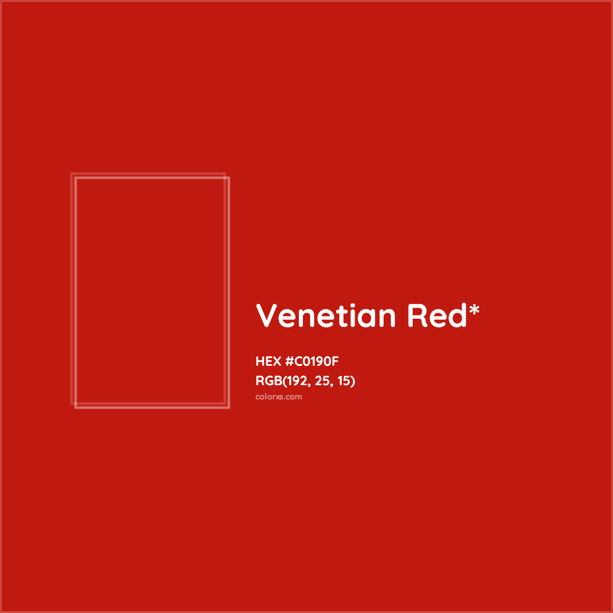 #C0190F hex color. RGB, RYB, CMYK, HSL, HSV codes and color conversions. Matching color names, palettes, paints.