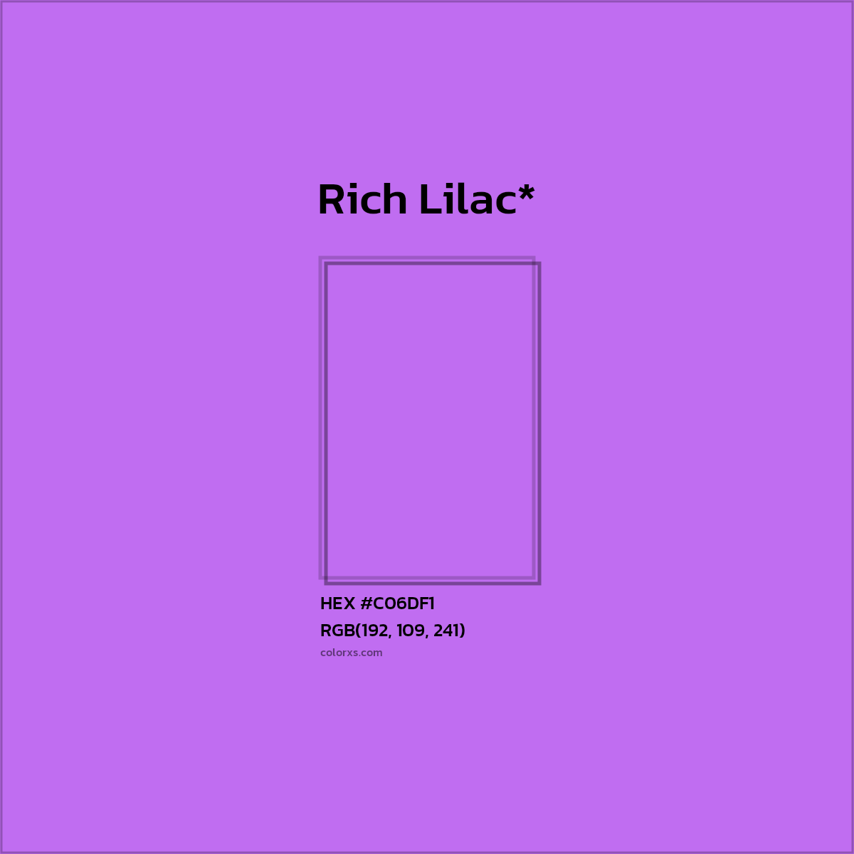 #C06DF1 hex color. RGB, RYB, CMYK, HSL, HSV codes and color conversions. Matching color names, palettes, paints.