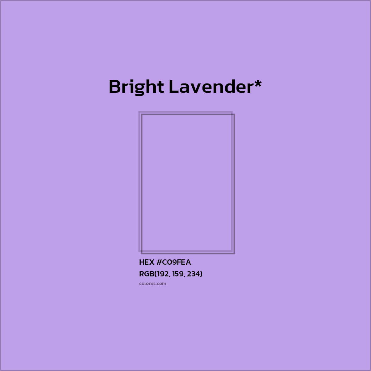#C09FEA hex color. RGB, RYB, CMYK, HSL, HSV codes and color conversions. Matching color names, palettes, paints.