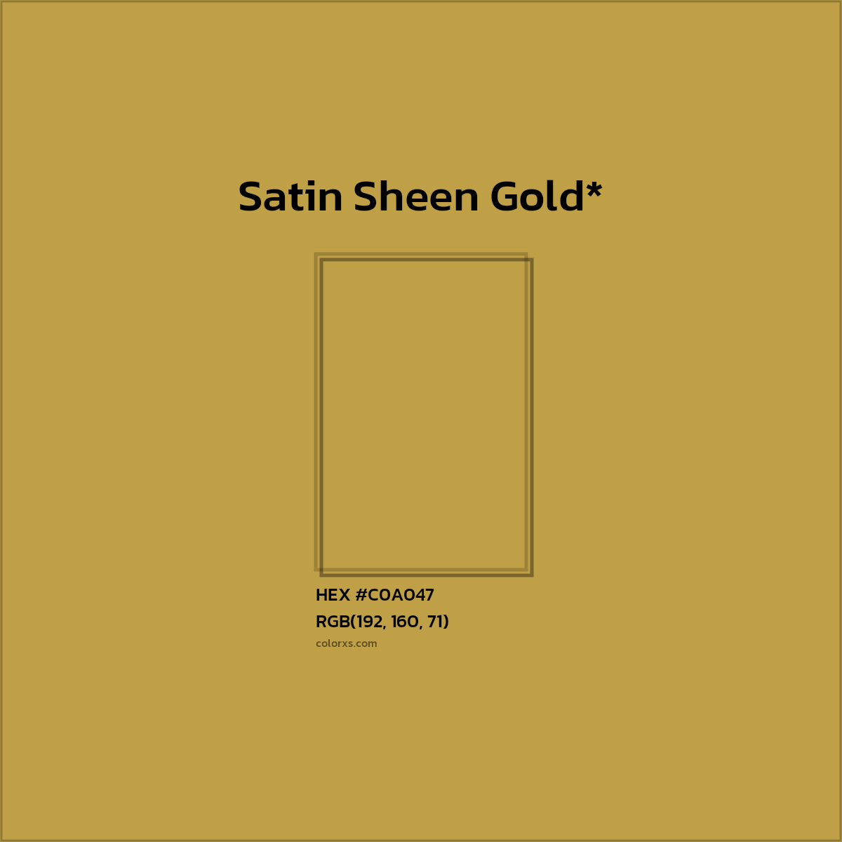 #C0A047 hex color. RGB, RYB, CMYK, HSL, HSV codes and color conversions. Matching color names, palettes, paints.