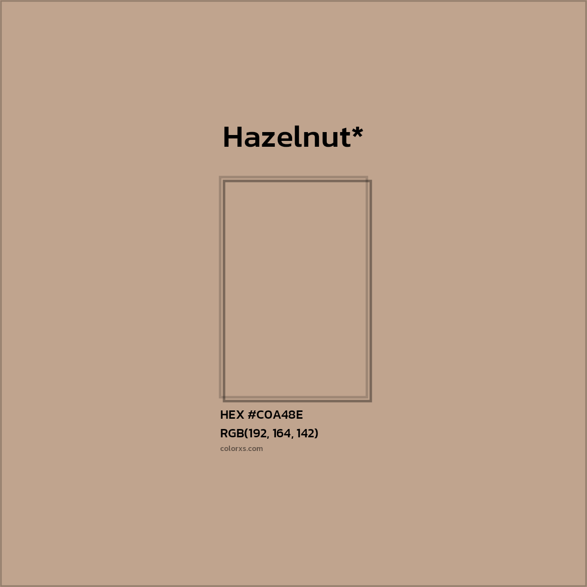 #C0A48E hex color. RGB, RYB, CMYK, HSL, HSV codes and color conversions. Matching color names, palettes, paints.