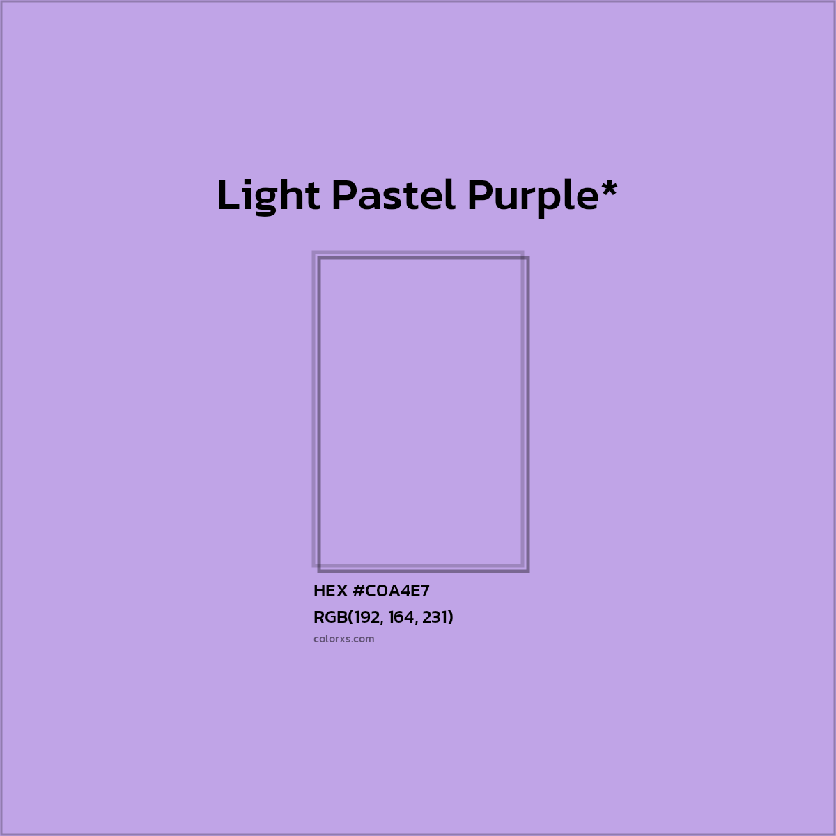 #C0A4E7 hex color. RGB, RYB, CMYK, HSL, HSV codes and color conversions. Matching color names, palettes, paints.