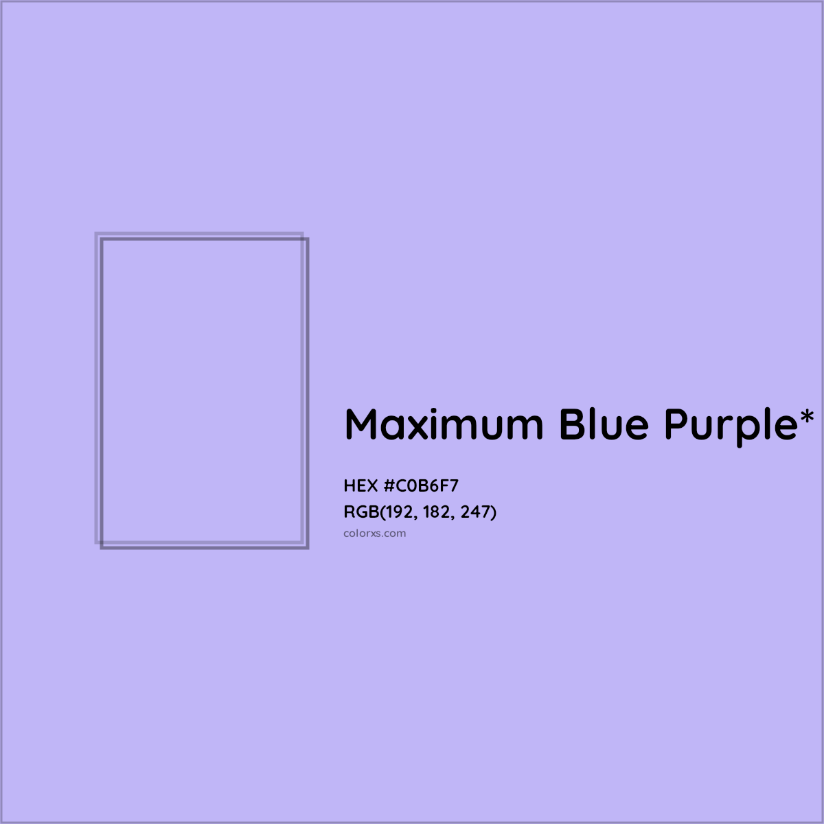 #C0B6F7 hex color. RGB, RYB, CMYK, HSL, HSV codes and color conversions. Matching color names, palettes, paints.