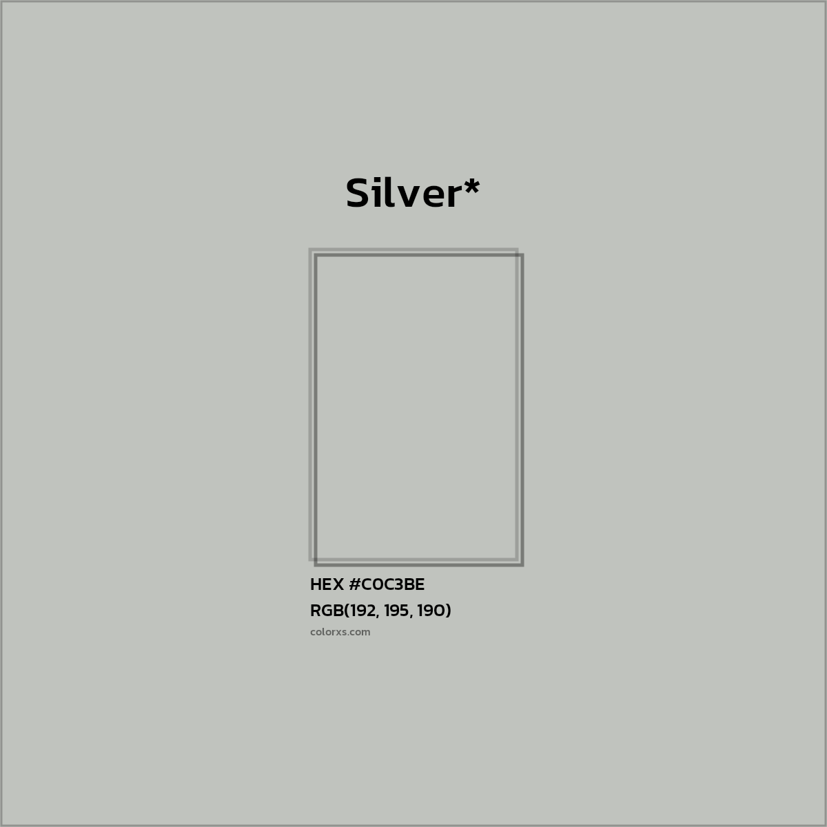 #C0C3BE hex color. RGB, RYB, CMYK, HSL, HSV codes and color conversions. Matching color names, palettes, paints.