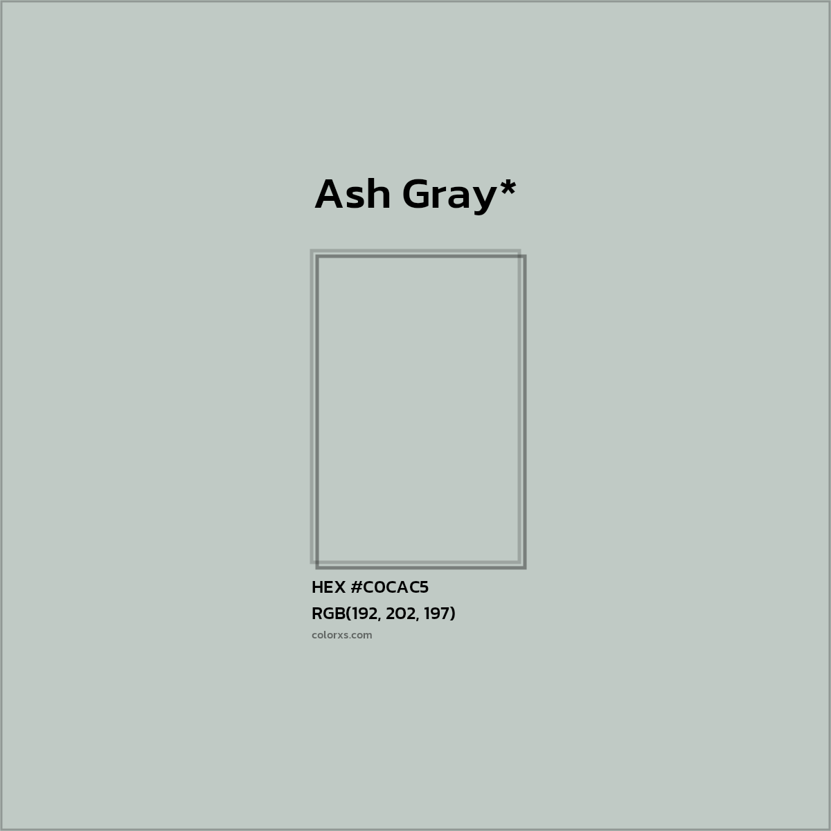 #C0CAC5 hex color. RGB, RYB, CMYK, HSL, HSV codes and color conversions. Matching color names, palettes, paints.