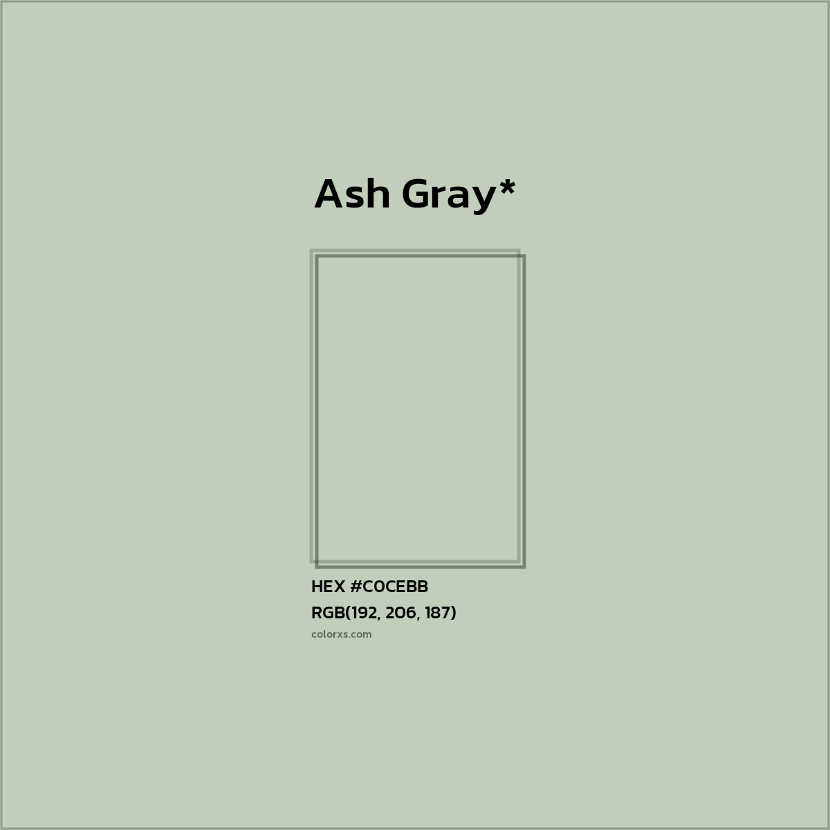 #C0CEBB hex color. RGB, RYB, CMYK, HSL, HSV codes and color conversions. Matching color names, palettes, paints.