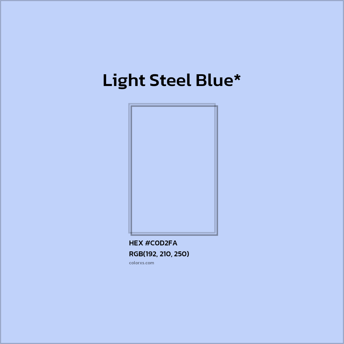 #C0D2FA hex color. RGB, RYB, CMYK, HSL, HSV codes and color conversions. Matching color names, palettes, paints.