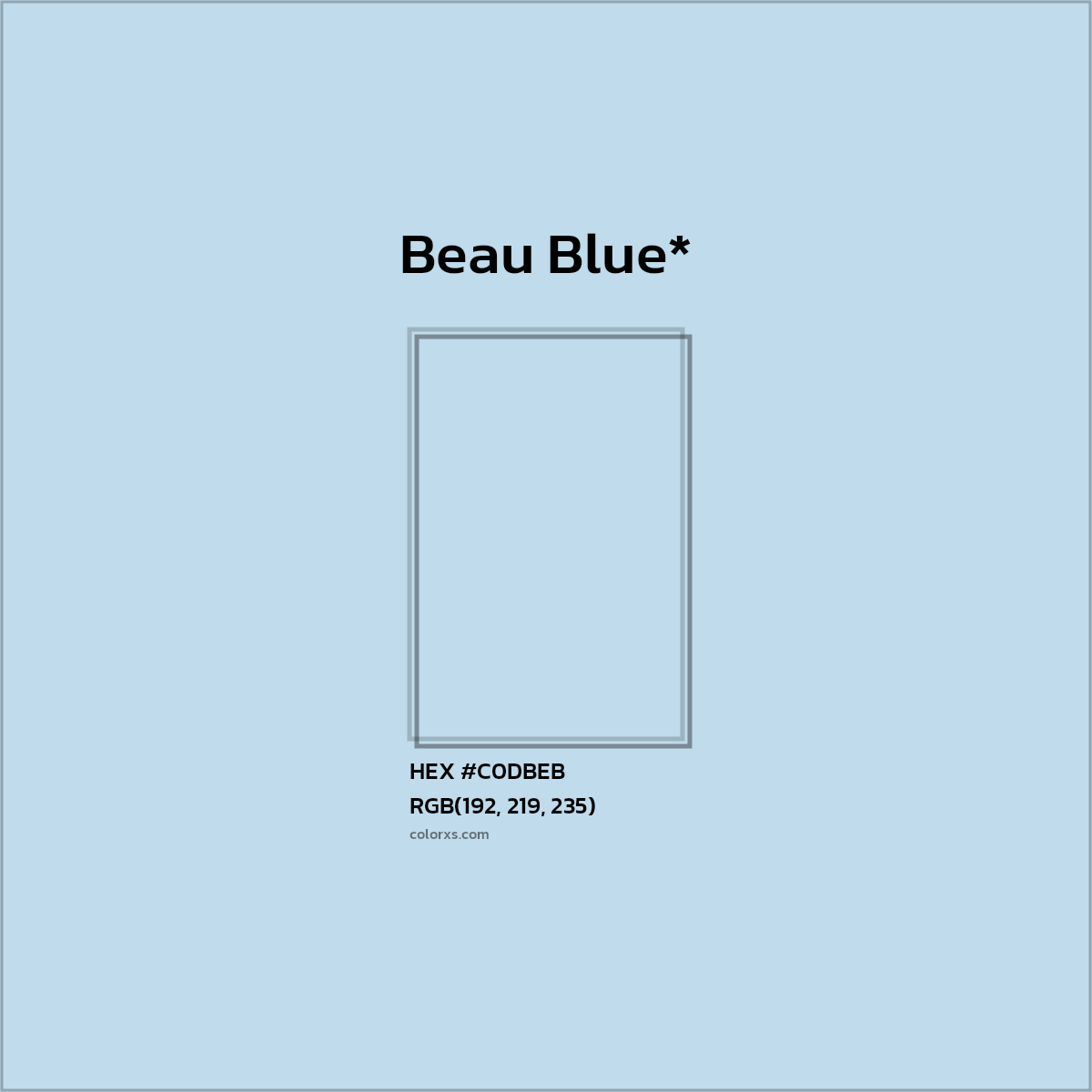 #C0DBEB hex color. RGB, RYB, CMYK, HSL, HSV codes and color conversions. Matching color names, palettes, paints.