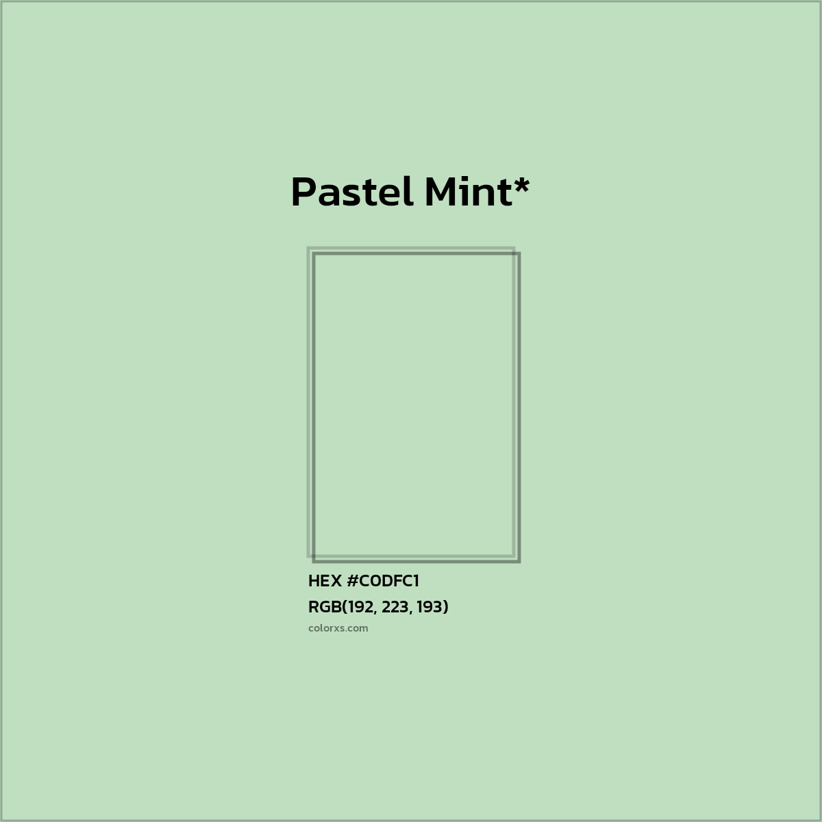 #C0DFC1 hex color. RGB, RYB, CMYK, HSL, HSV codes and color conversions. Matching color names, palettes, paints.