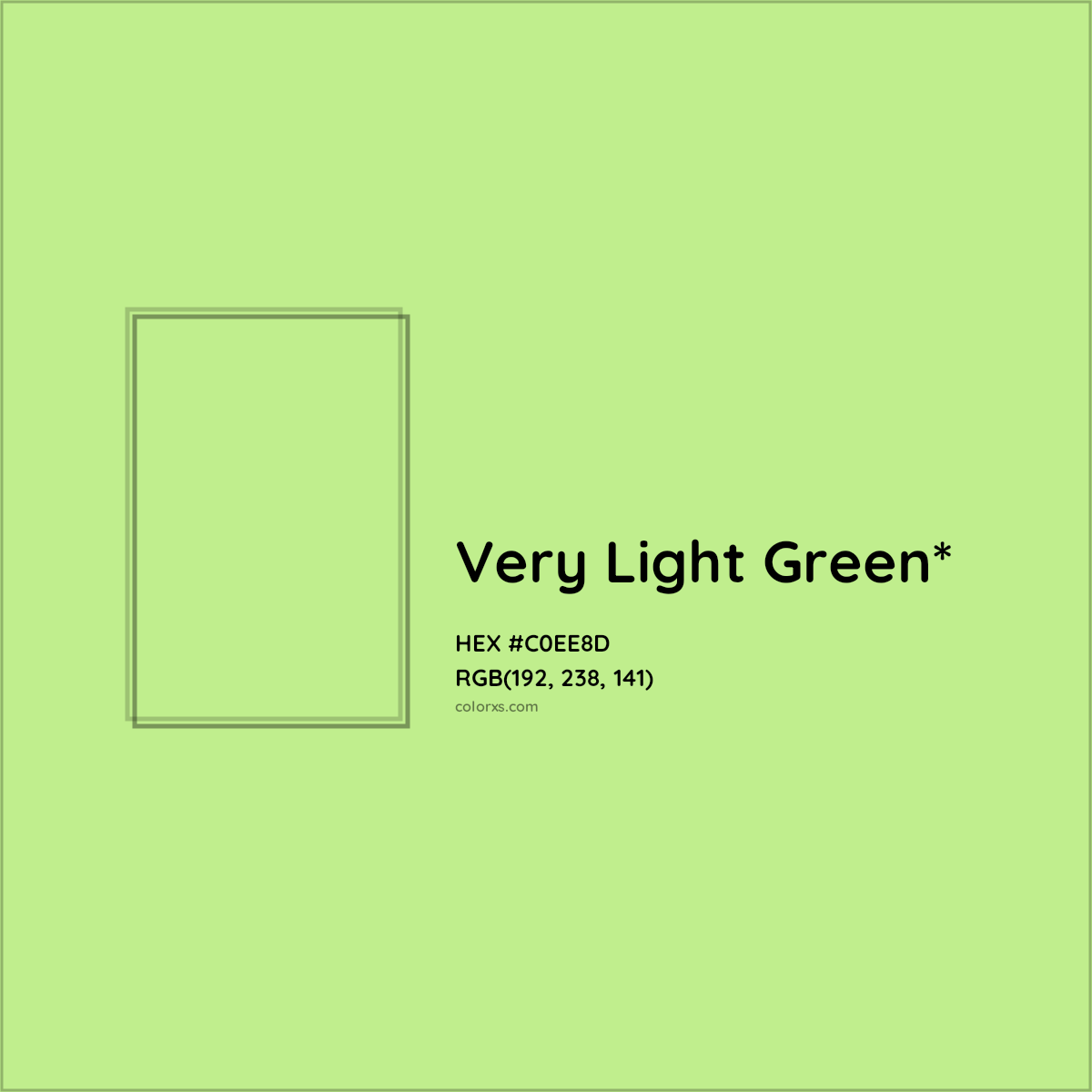 #C0EE8D hex color. RGB, RYB, CMYK, HSL, HSV codes and color conversions. Matching color names, palettes, paints.