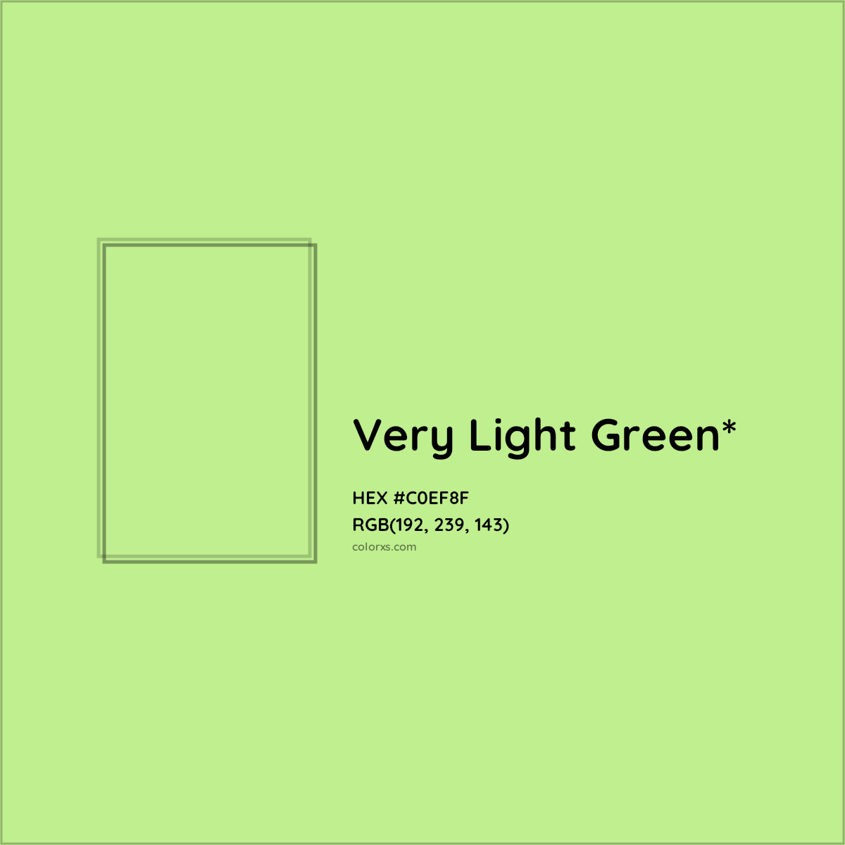 #C0EF8F hex color. RGB, RYB, CMYK, HSL, HSV codes and color conversions. Matching color names, palettes, paints.